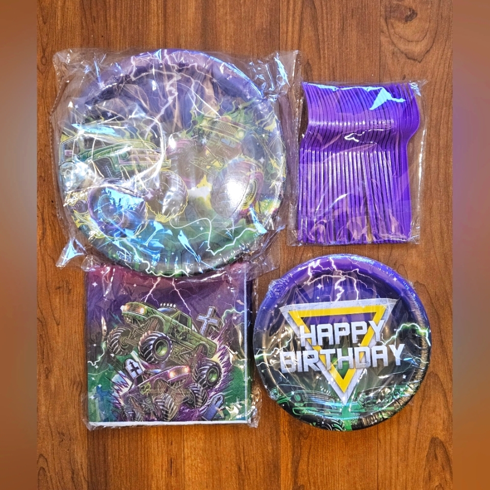 New! Monster Truck Birthday Party Supplies Set